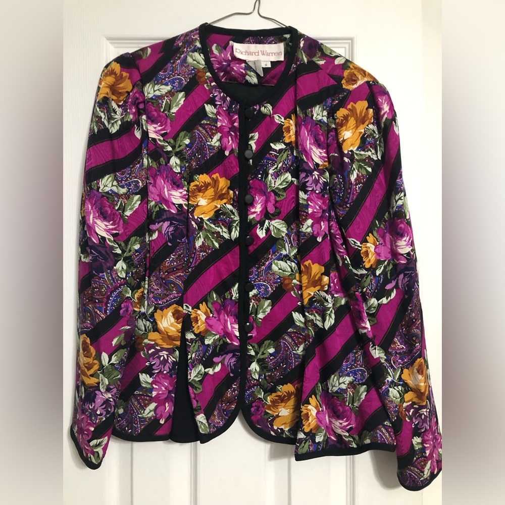 Richard‎ Warren vintage 100% silk blouse button up floral women’s size 8
